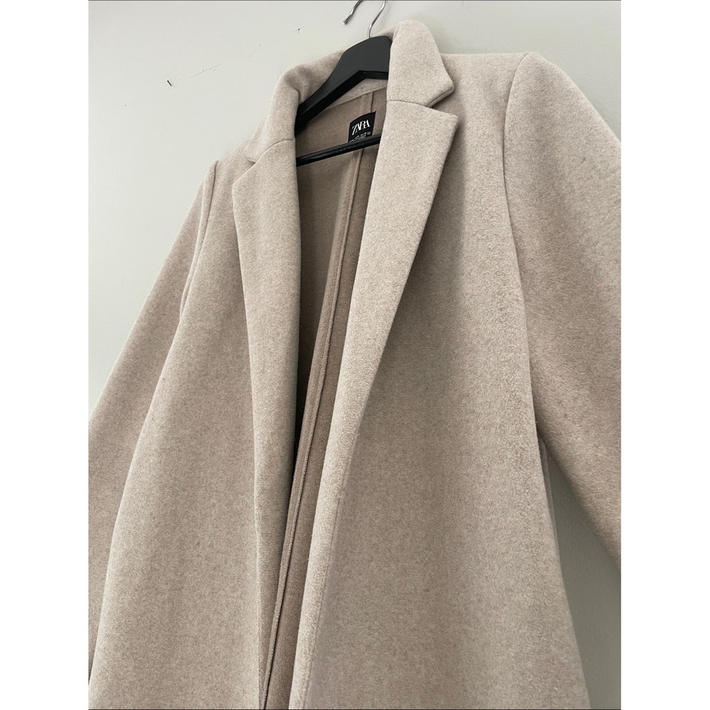 Zara Coat Oatmeal Beige Soft Marl Open Front Medium Longline Minimalist Jacket - Picture 4 of 15